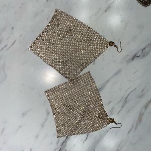 **JEWELRY BUNDLE SALE** Large gold and shiny rhinestone chain metal earrings